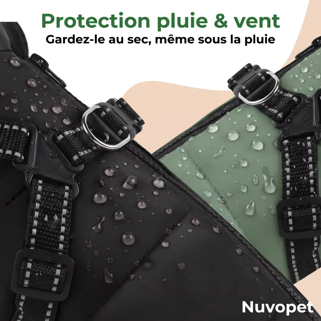 Tissu imperméable et coupe-vent du manteau chien Nuvopet avec gouttelettes d'eau